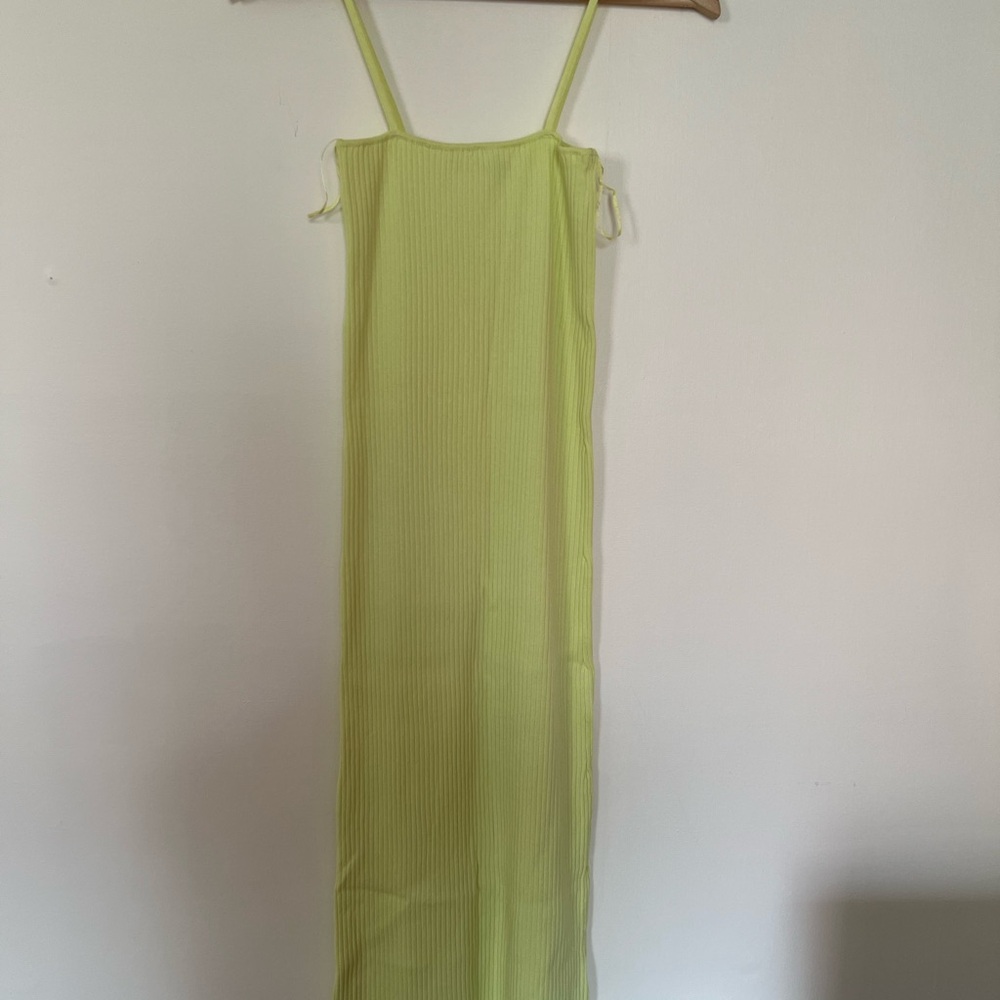 Zara Women Yellow Green Ribbed Knit Dress w/ Crop Button Down Top Cardigan Small - Picture 7 of 17